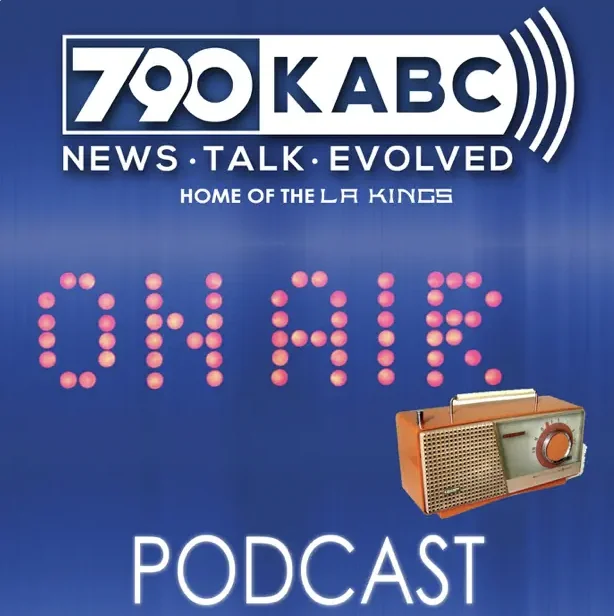 790 KABC ON AIR Podcast logo with red dotted text and vintage radio illustration on blue background